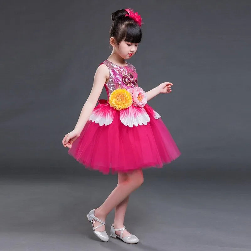 Multicolored Dance Dress Girls Modern Dance Costume Girls Contemporary Freestyle Dance Dress Girls Vestidos De Fiesta