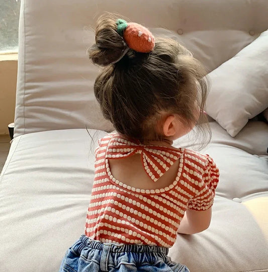Carlota Kids Striped Puff  Fashion Bowknot Backless Children Clothing