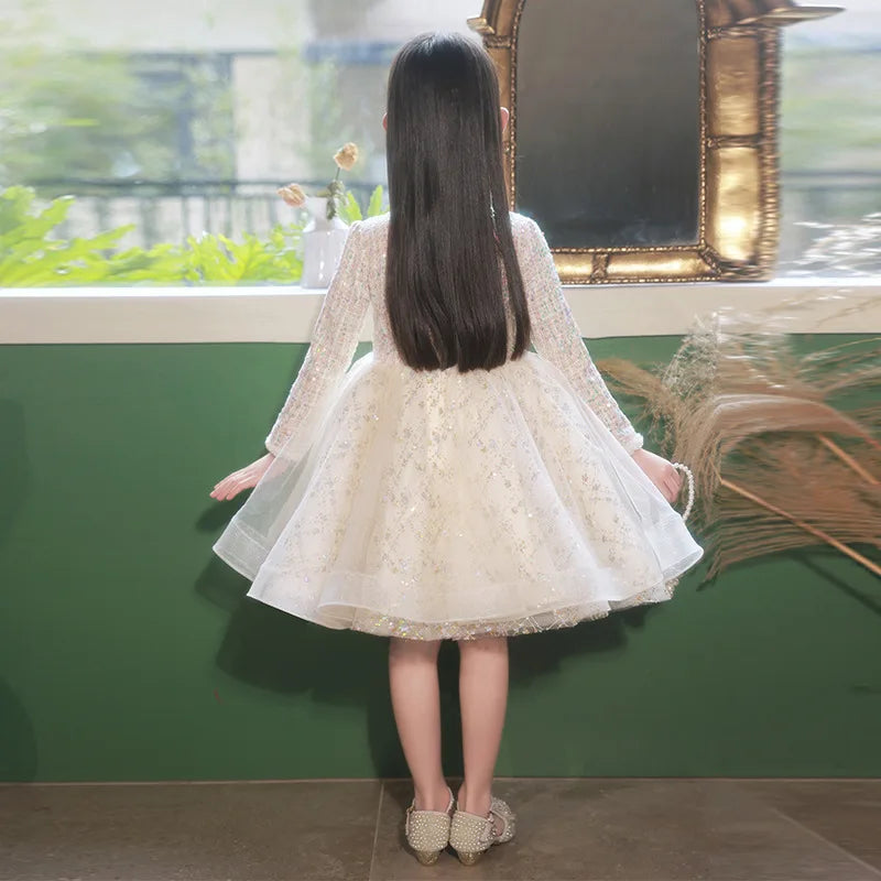Girl's Dress Entry Lux Elegant Princess Dress Host Piano Playing Flower