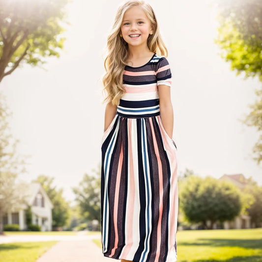 Baby Girl Striped Print Long Dress Toddler Girls Bohemian Flower Dress