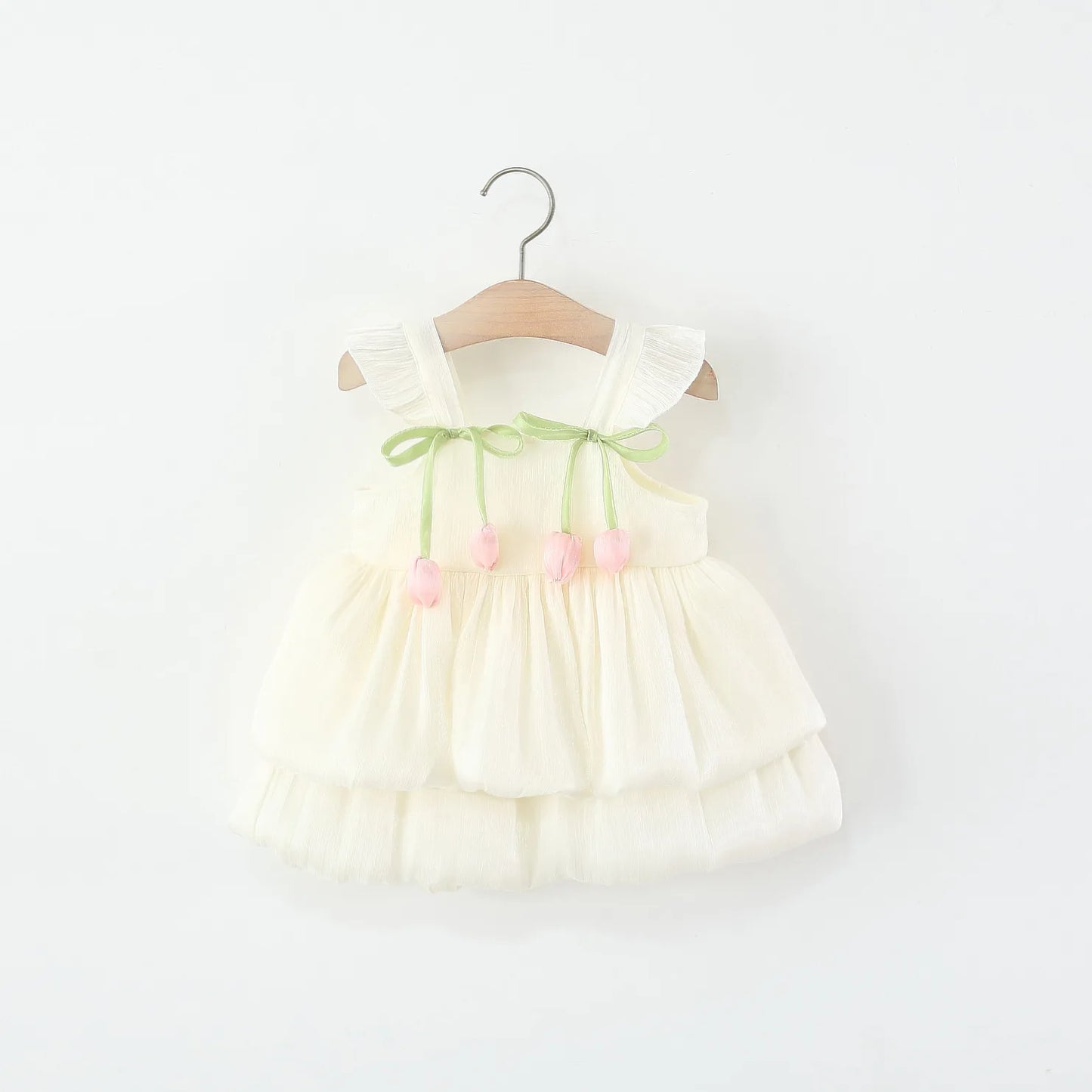 Baby Girl Dress Summer Solid Color Flower Small Fly Sleeve Girl Dress