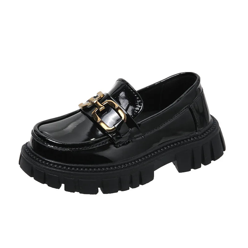 Girls Leather Shoes For School Party Wedding Kids Black Loafers Slip-On Children Flats British Style Elegant Princess Shoes