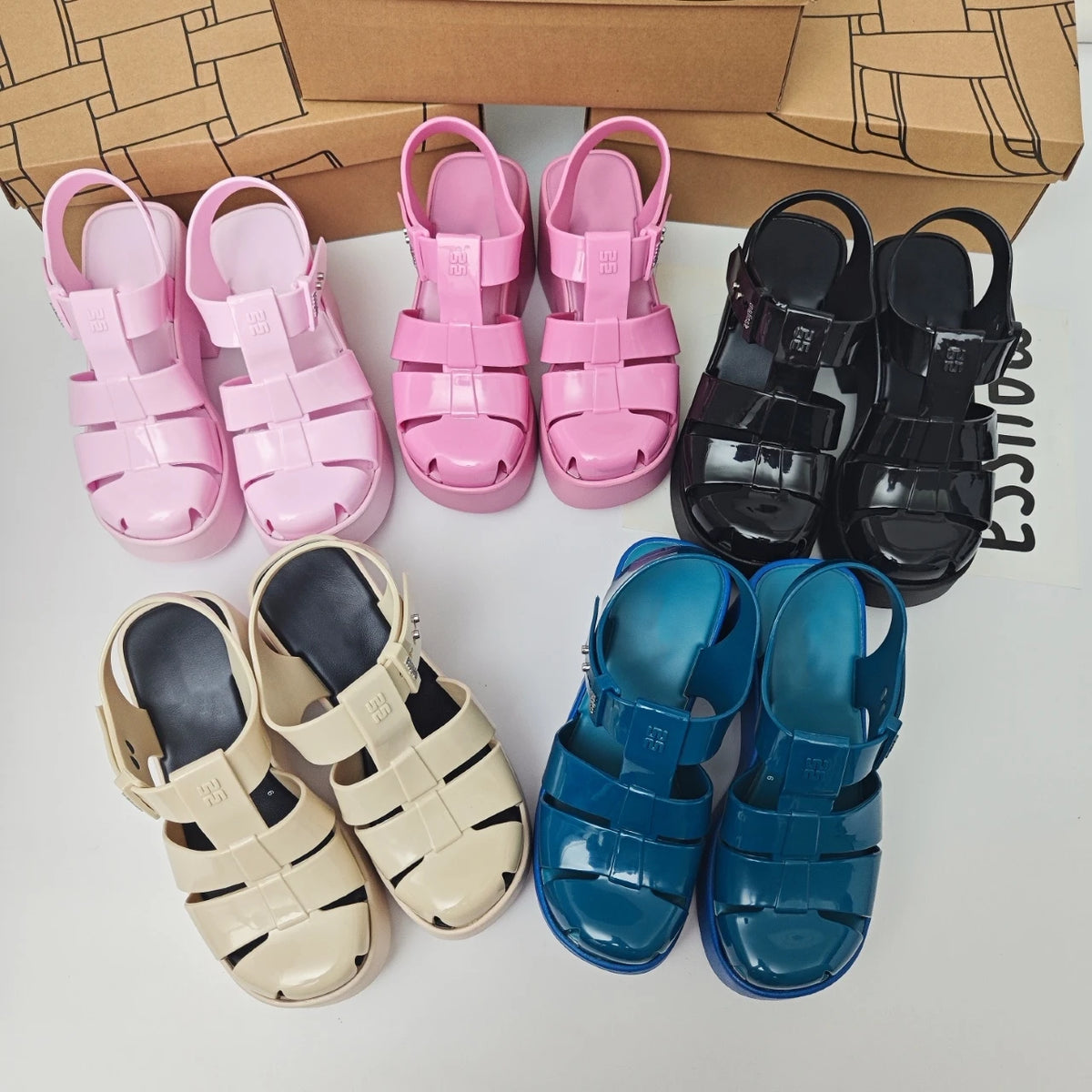 Women's Jelly Shoes Adult Girls Hollow Toe High Heels Roman Sandals Ladies Non-slip Beach Shoes Candy Fragrance Sandals 35-40