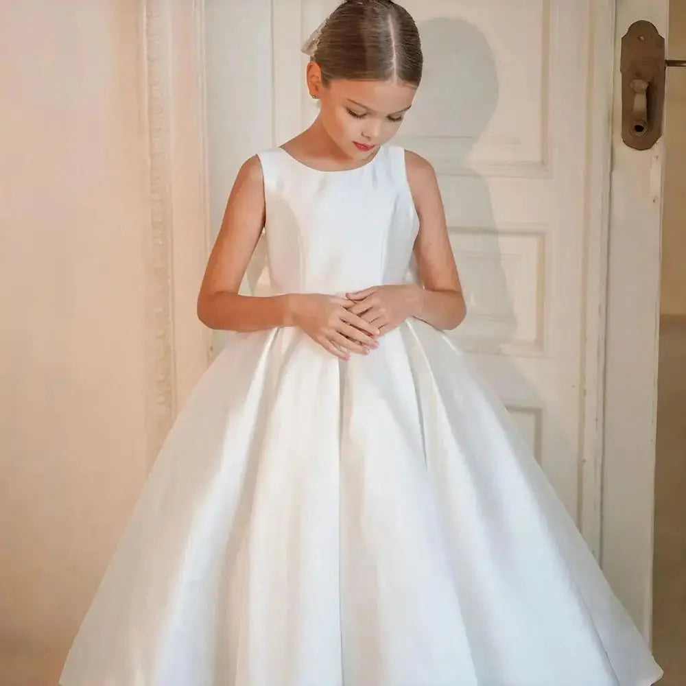Girl Long Dress Girl Princess Wedding Dresses Big Bow Lace Puffy Teenage Wedding Princess Dress