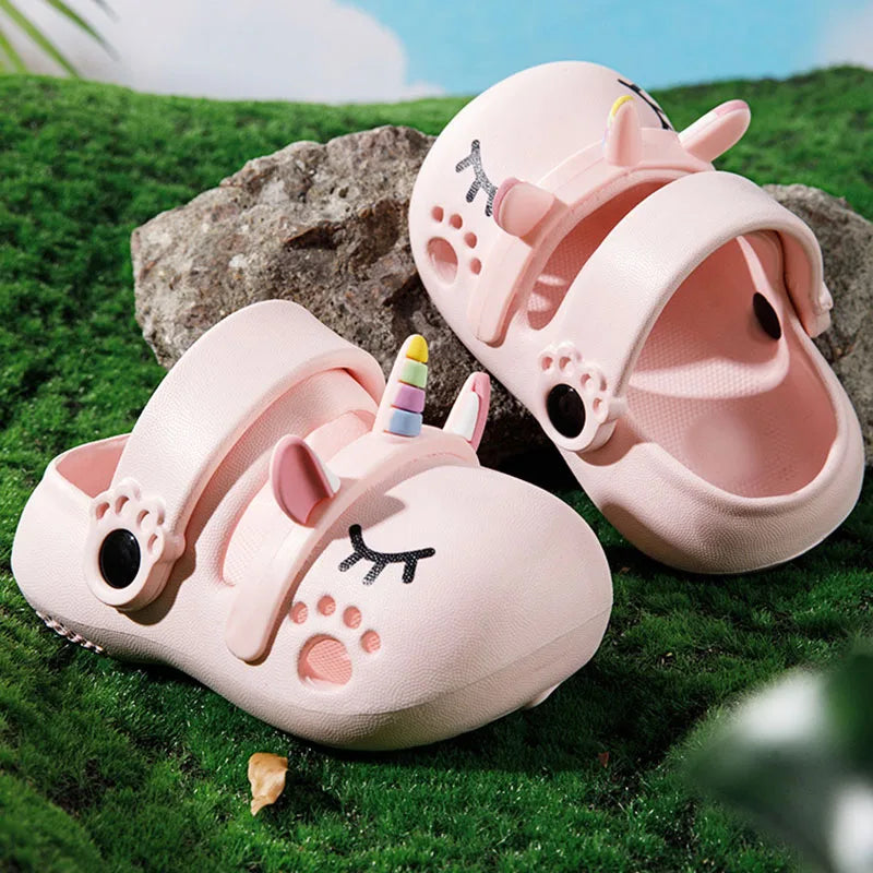Kids Sandals Girls Mules Cartoon Unicorn Baby Slippers Flat Summer Children's Garden Girl Shoes