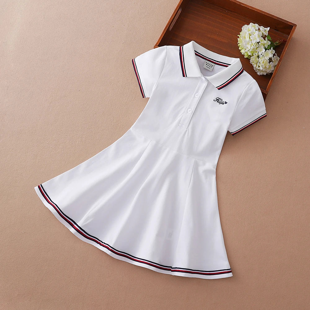 Nyla Girls Tennis Dress Cotton Summer Turn-Down Collar