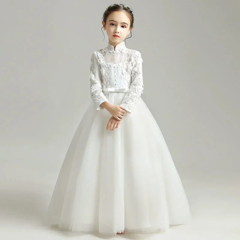 Evening Princess Girls Party White Prom Tulle Dress