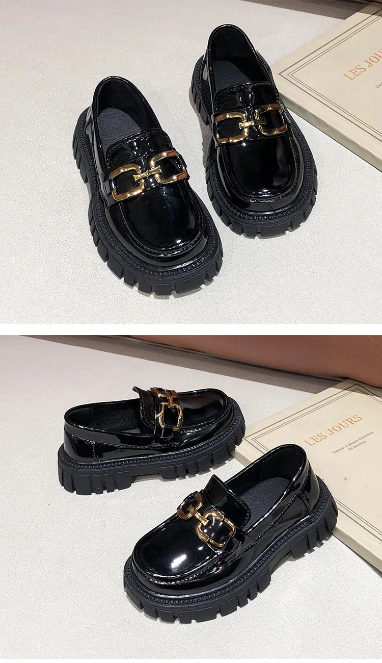 Girls Leather Shoes For School Party Wedding Kids Black Loafers Slip-On Children Flats British Style Elegant Princess Shoes