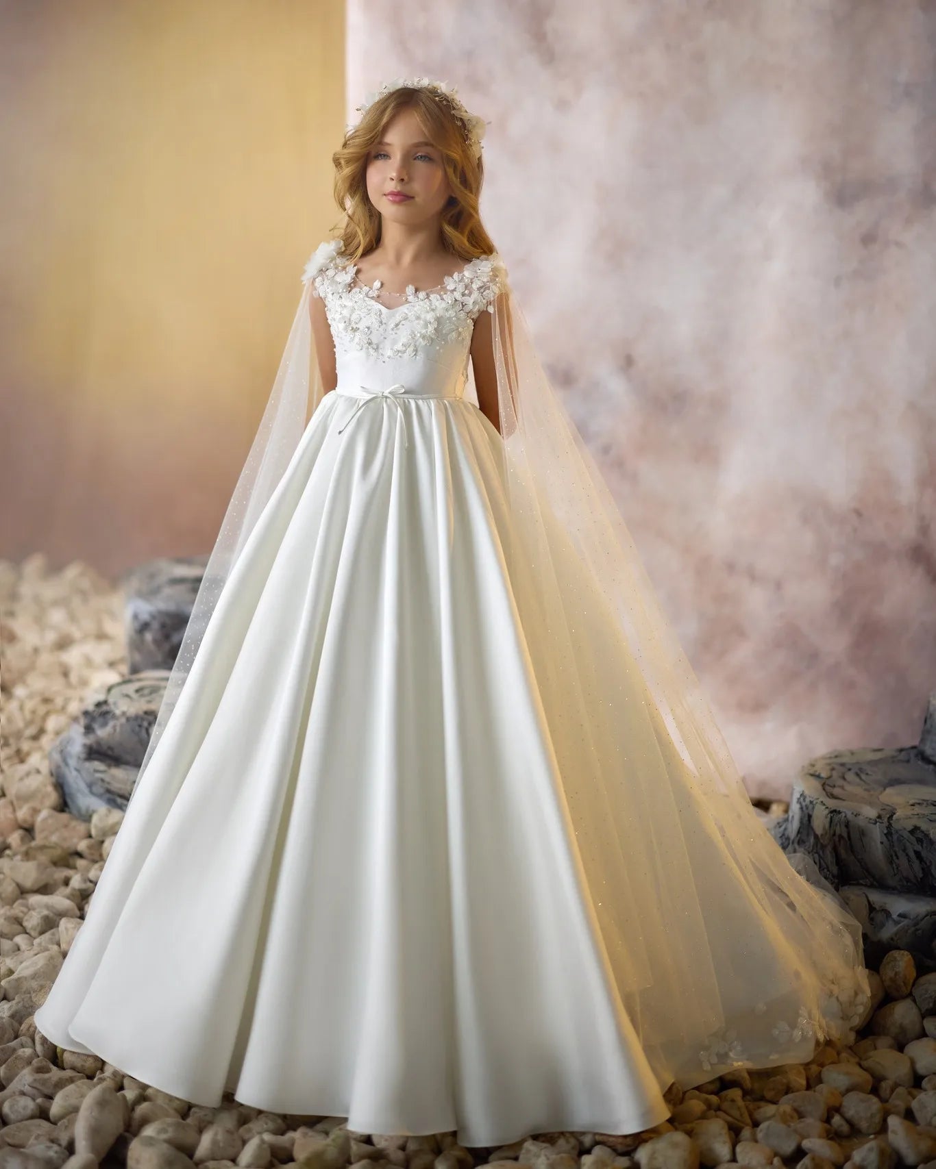 Elegant White Flower Girl Dresses With Wrap Customized Appliqued Litter Girls