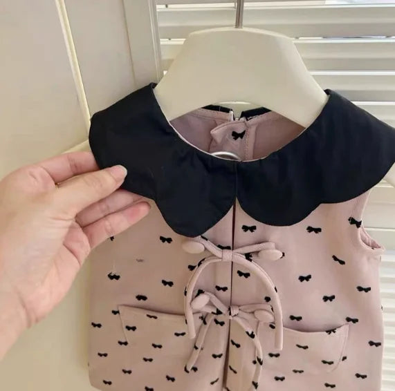 Girl Dress 2024 New Baby Girl Summer French Skirt Round Doll Collar Fashion Princess Dress