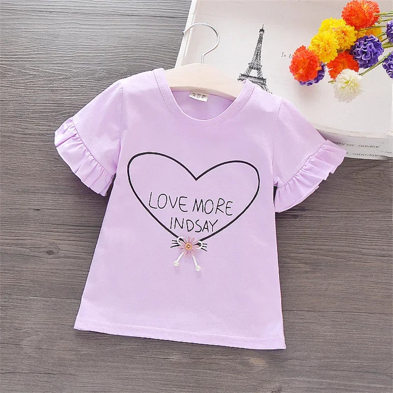 Carla Sleeve Heart Print Kid Clothes Sweet Pullover Casual Children