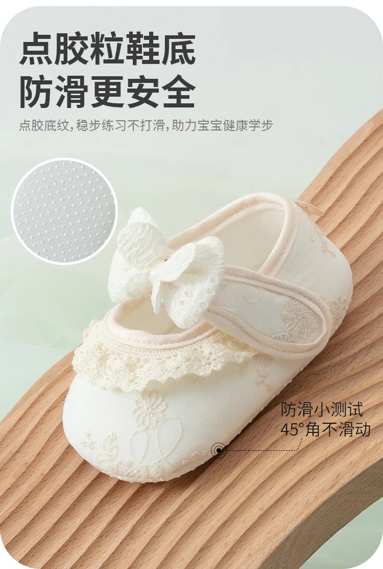 Spring and Summer Baby Toddler Shoes Newborn Baby Girl Princess Shoes 0-2 Years Old  Lace Infant Soft Sole Cute First Walkers