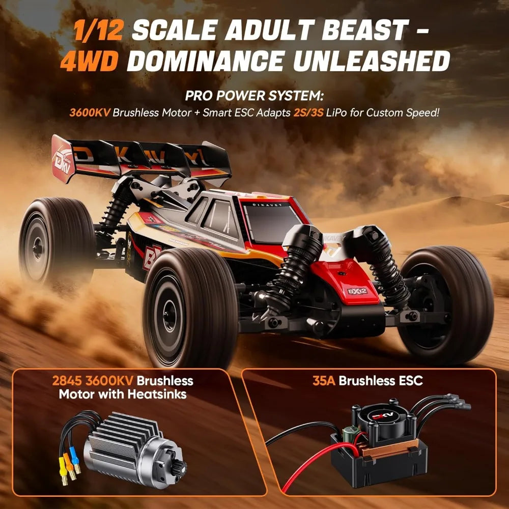 1/12 Brushless RC Cars for Adults,Remote Control Car for Fast Max 42 MPH 4X4 High Speed Racing RC Buggy with 3S 2200 mAh