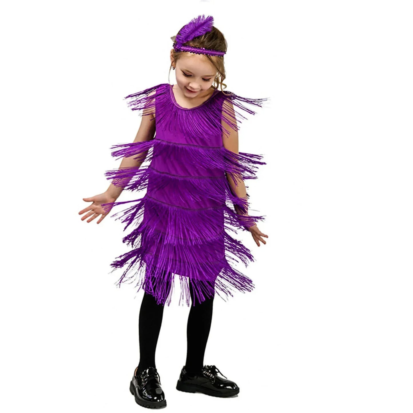 Short Sleeve Dress Girl Girls Flapper Dress Sequins Fringe Latin Dance Dress Tassel Tango Dress Tight Dress for Girl