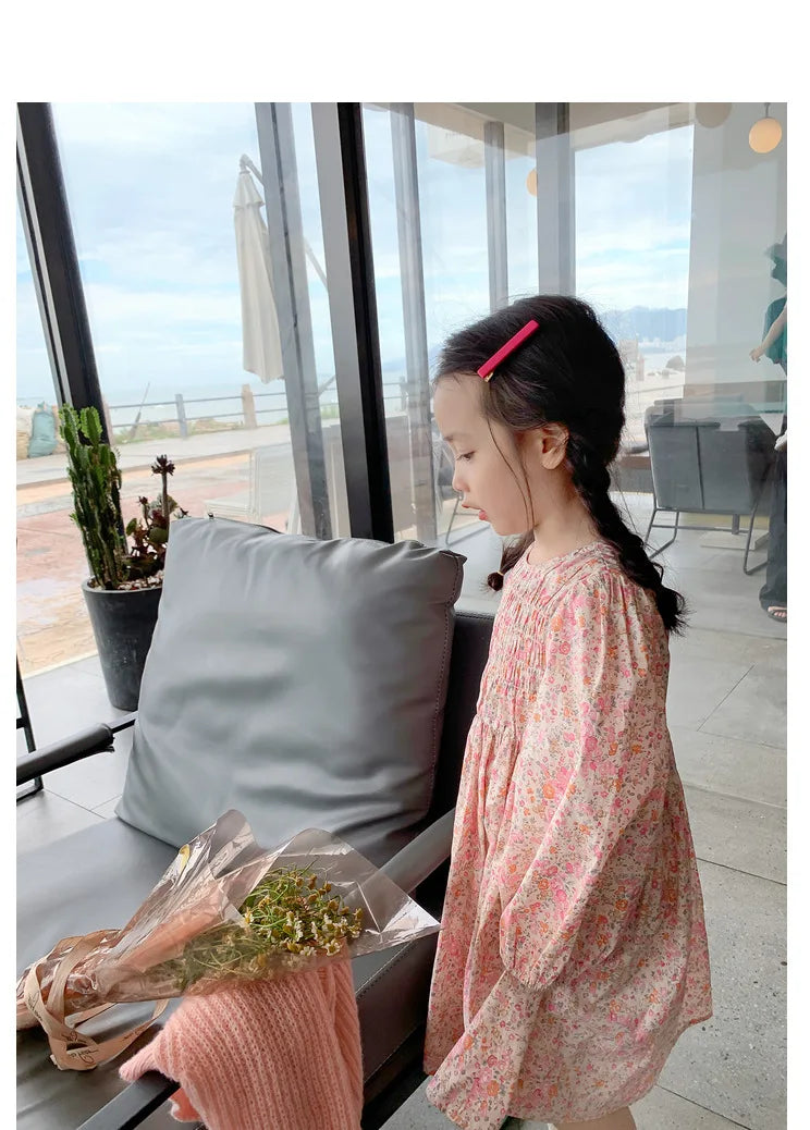 Girls Casual Dresses Floral Crease Sweet Dress Kids Clothes Princess Dress Girls 3 To 7 Years Flower Girl Dresses for Weddings