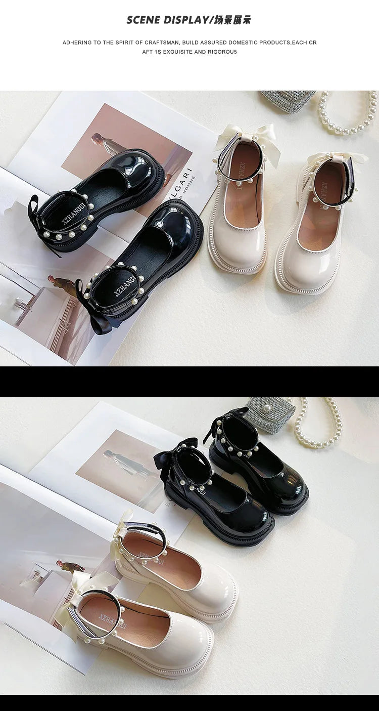 Small Pearl Leather Shoes for Girls, Soft Soles for Children