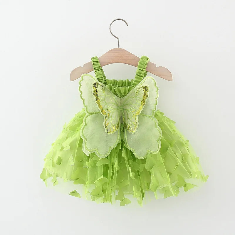 Raven Girls Summer Dress with Butterfly Mesh Splicing
