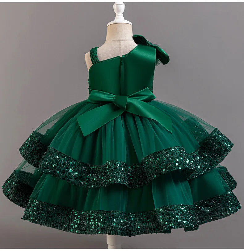 New Girl Dress Sequin Dresses Exquisite Simple Summer Skirt Fashion Evening Dress One Year Old Banquet Retro Princess Dress 2025