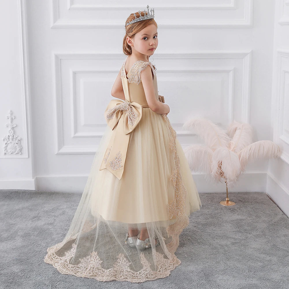 Kids Party Dress For Girls Wedding Bridesmaid Gown Lace Flower