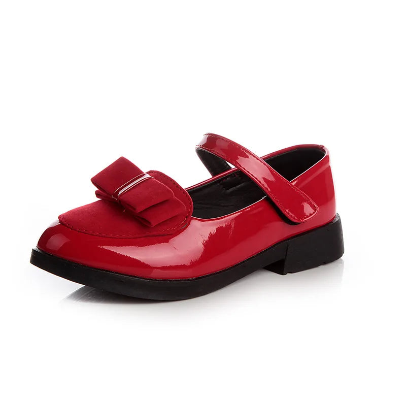 Girl Princess Leather Shoes PU Casual Baby Black Red Girls Fashion Brand Glossy Dance Shoes