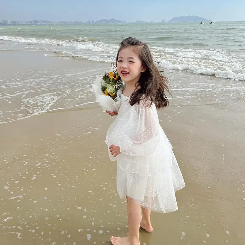 2 3 4 5 6 7 8 Years Girls Dress Summer White Dress  Flowers Embroidery Elegant