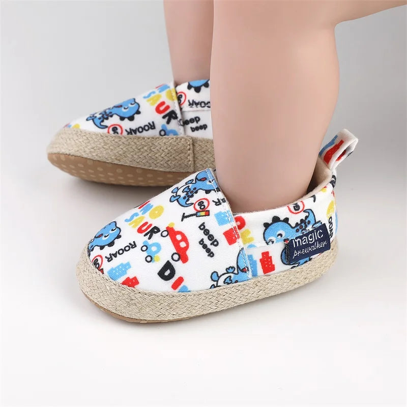 Baby Boy Girl Shoes Dinosaur Print Closed Toe Walking Shoes