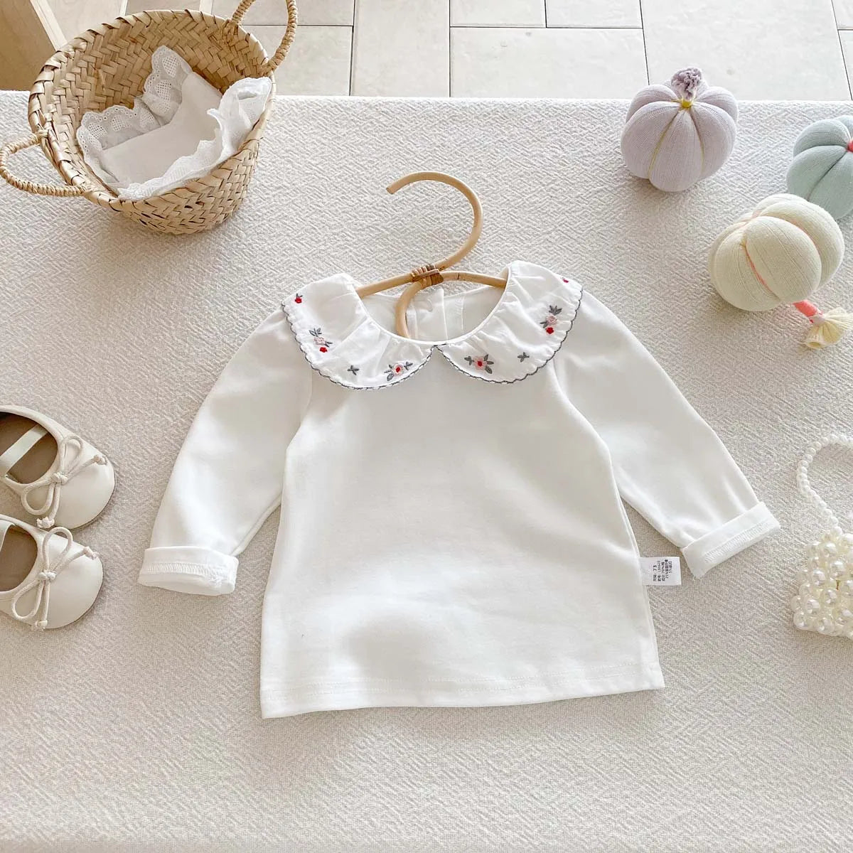 Amelia Embroidered Doll Collar Long Sleeve Top