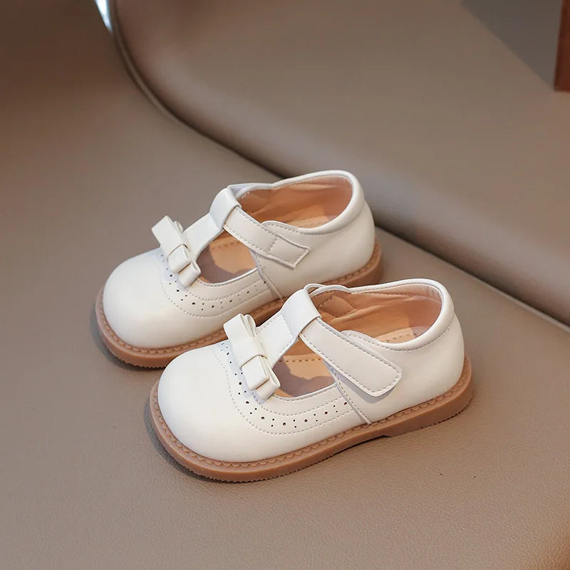Girl's Bow Princess Shoes Leather Shoes 2026 Spring New Fashion Soft Sole Children's Single Shoes Soft Sole T-strap Kids Shoes