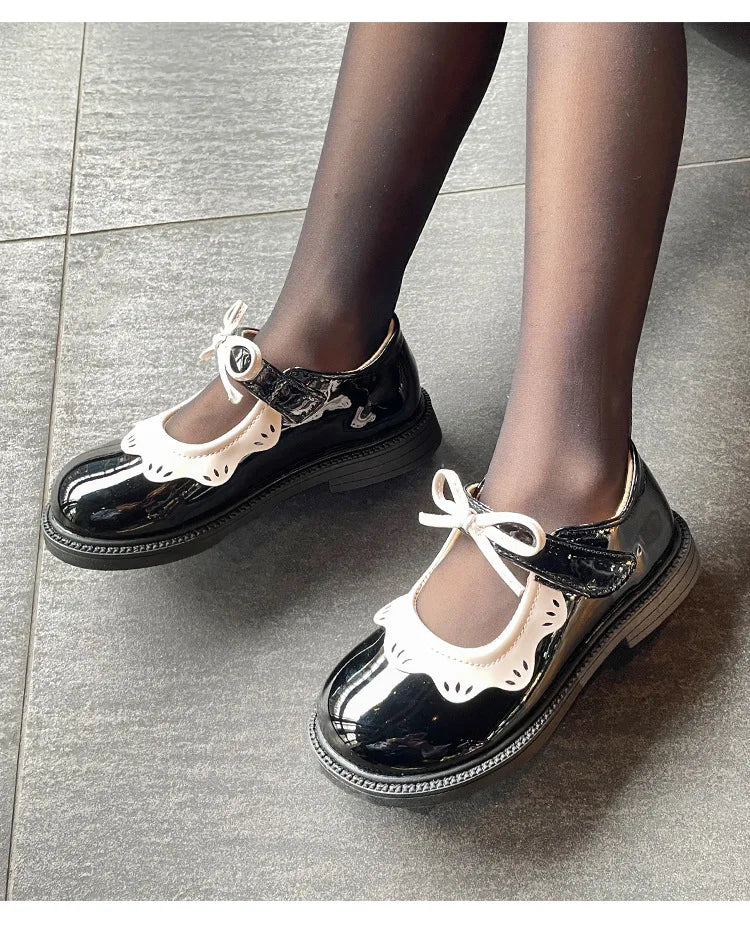 Girl's Princess Shoes Wine Red Black Ruffles Elegant Patent Leather Bowknot Children Flat Shoes 21-35 Toddler Kids Single Shoe