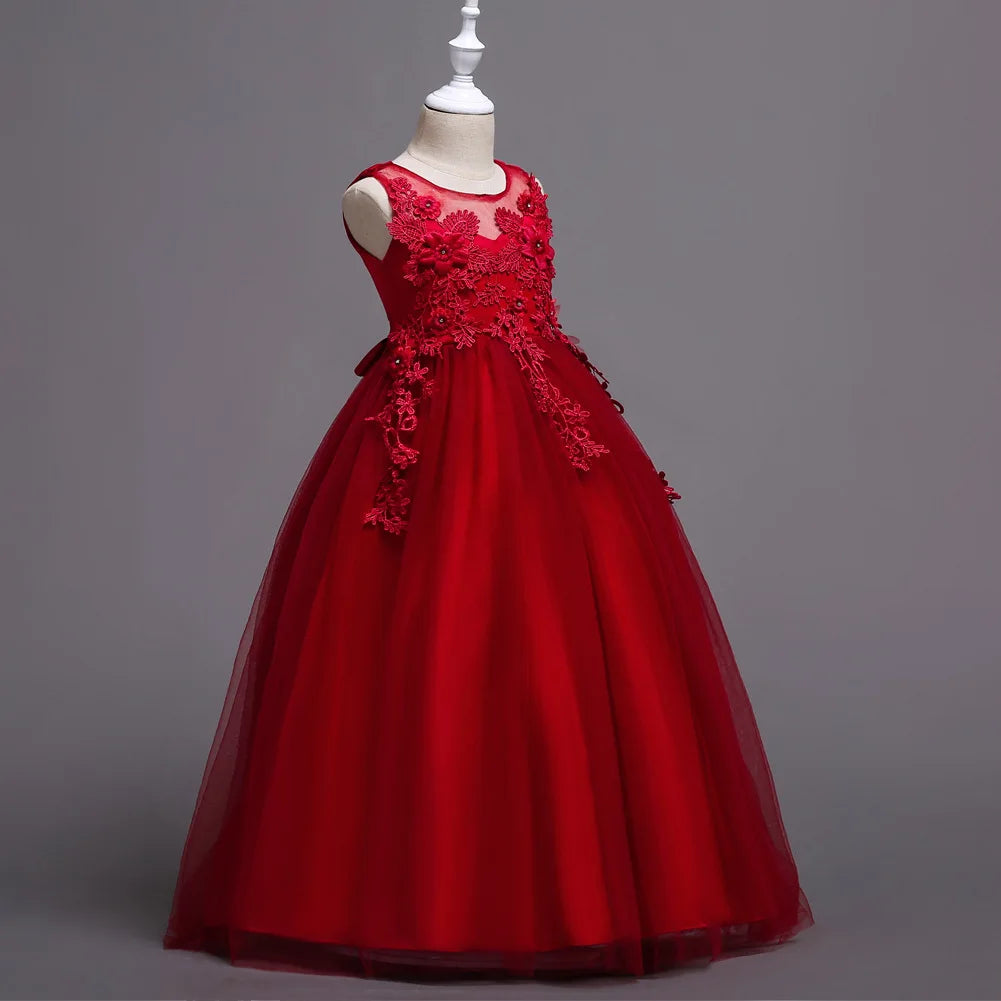 Kids Dresses For Girl Clothes Lace Flower Ball Gown Girls Long Dress For Wedding Prom Party Princess Dresses Teenage Costume