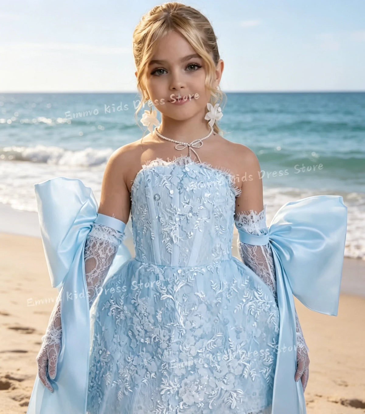 Custom Flower Girl Dress White Tulle Wedding Floral Appliqué Multi-layer Sleeveless Dress