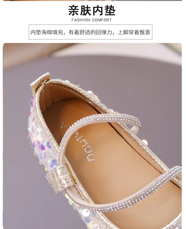 Fashion Girl Shoe 2025autumn New Sequined Princess Shoe Sweet Girl Party Dresses Soft Sole Kid Shoes Women Shoes Designer Shoes