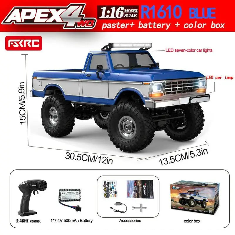 1:16 RC Car R1611 RC 4x4 Off-Road Vehicle - Full Function RC Crawler Alloy Drive Shaft  Realistic LED Headlights or Roof Light