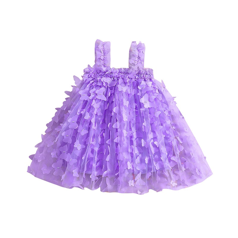 Guadalupe Girls Dress 3D Butterfly Solid Sleeveless Summer - GuGuTon