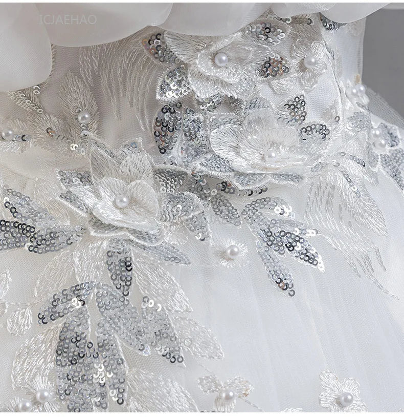 Girls Flower Girl Dress with Train Tulle Princess Gown Christmas Birthday Party Pageant Formal Dresses Kids Children Clothing