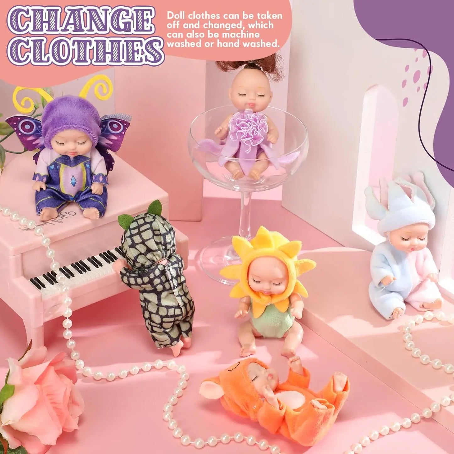 6 Pc Box Set Mini Baby Doll Easter Doll Tiny Reborn Cute Baby Doll Birthday Gift Set Girls Sleep BJD Doll Jungle Set