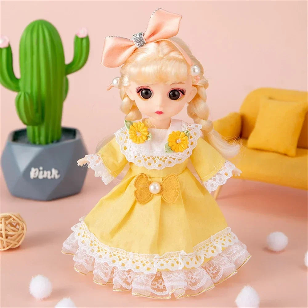 16cm 1/12 Girl Princess Doll BJD Doll with Clothes Shoes Movable 13 Joints Cute Sweet Face Child Gift DIY Dress Up Toys for Kids