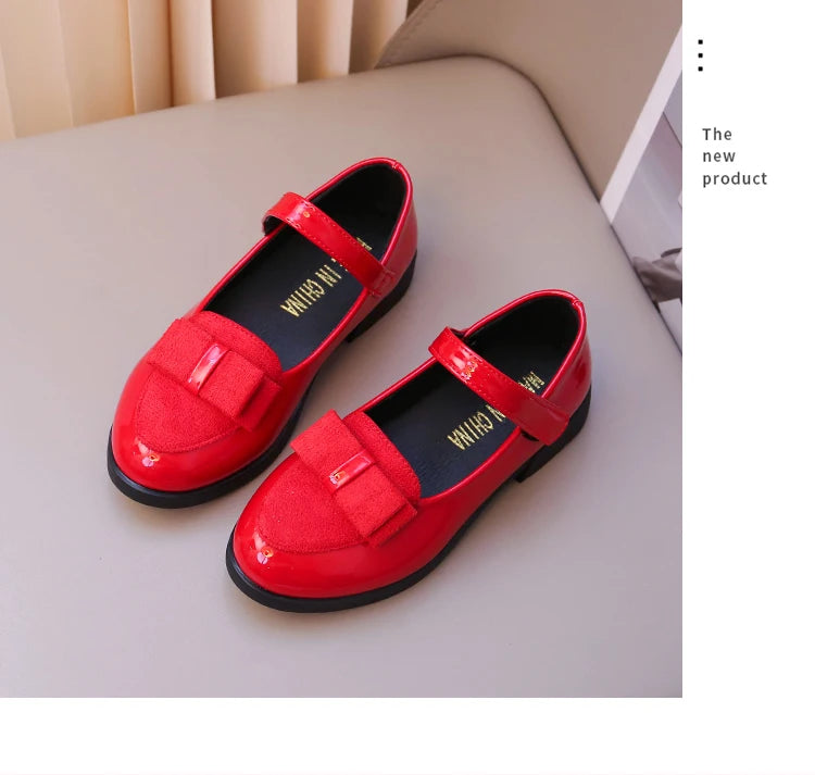 Girl's Leather Shoes Princess Dress Shoes for Kids Big Girls Casual Student Flats 2025 Spring/Autumn New Style Sweet with Bowtie