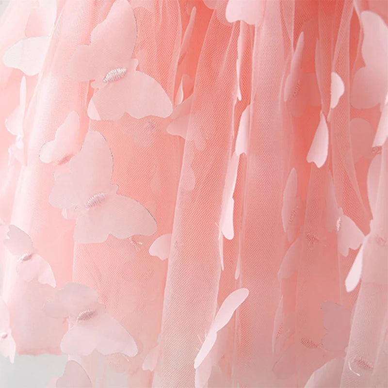Raven Girls Summer Dress with Butterfly Mesh Splicing