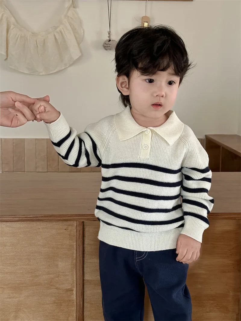 Joan New Long Sleeve Lapel Striped Sweater - GuGuTon baby store - Baby Fashion - Toddlers Outfits - Babies Outfits - Toddler Clothes - Kids Clothing - Newborn Clothes - Newborn Wear - Kids Wear - Trending Clothes - Trending Outfits - Fall Fashion - Winter Fashion - Girls Clothes - Boys Clothes - Babies Wear - Kids Accessories - KidsWear - Summer Clothes - Summer Fashion - Summer Trend - Falls Sweaters - Tops - Bottom - Jeans - Blouse - Dresses - Newborn Dresses - Toys