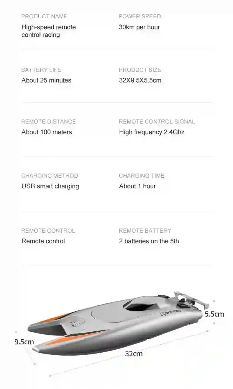 30KM/H RC Boat - Dual Motor Waterproof with Remote Control