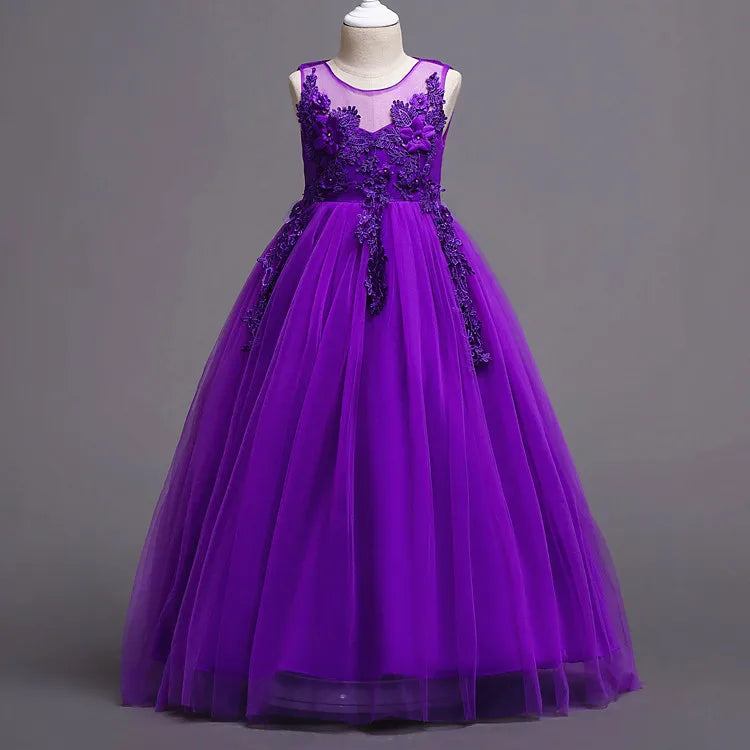 Kids Dresses For Girl Clothes Lace Flower Ball Gown Girls Long Dress For Wedding Prom Party Princess Dresses Teenage Costume