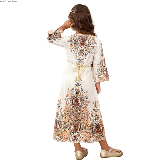 Girl's Arabian Turkish Dubai Robe Girls Long Dresses Gowns Printed Dresses