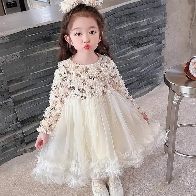 Children Clothing Girl Dress 2023 Winter New Children Plush and Thickened Dress