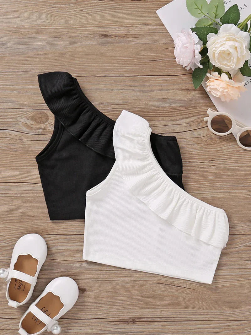 Miguelina Camisole Ruffled One shoulder Tops