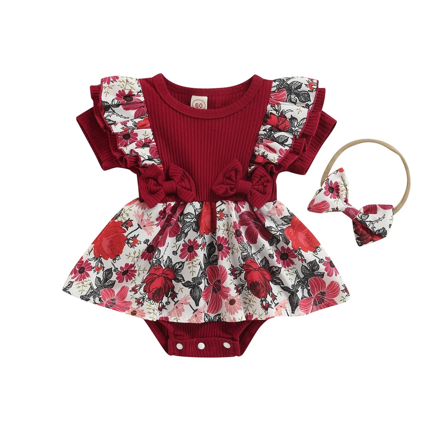 Posie Baby Girls Summer Dress Bodysuit with Bow Headband