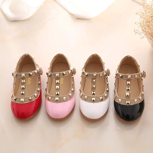 2024 New Girls Sandals Rivets Single Shoes Kids Leather Shoes Children