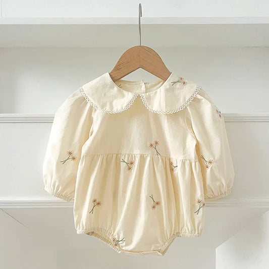 Long Sleeve  Embroidery Flower Romper