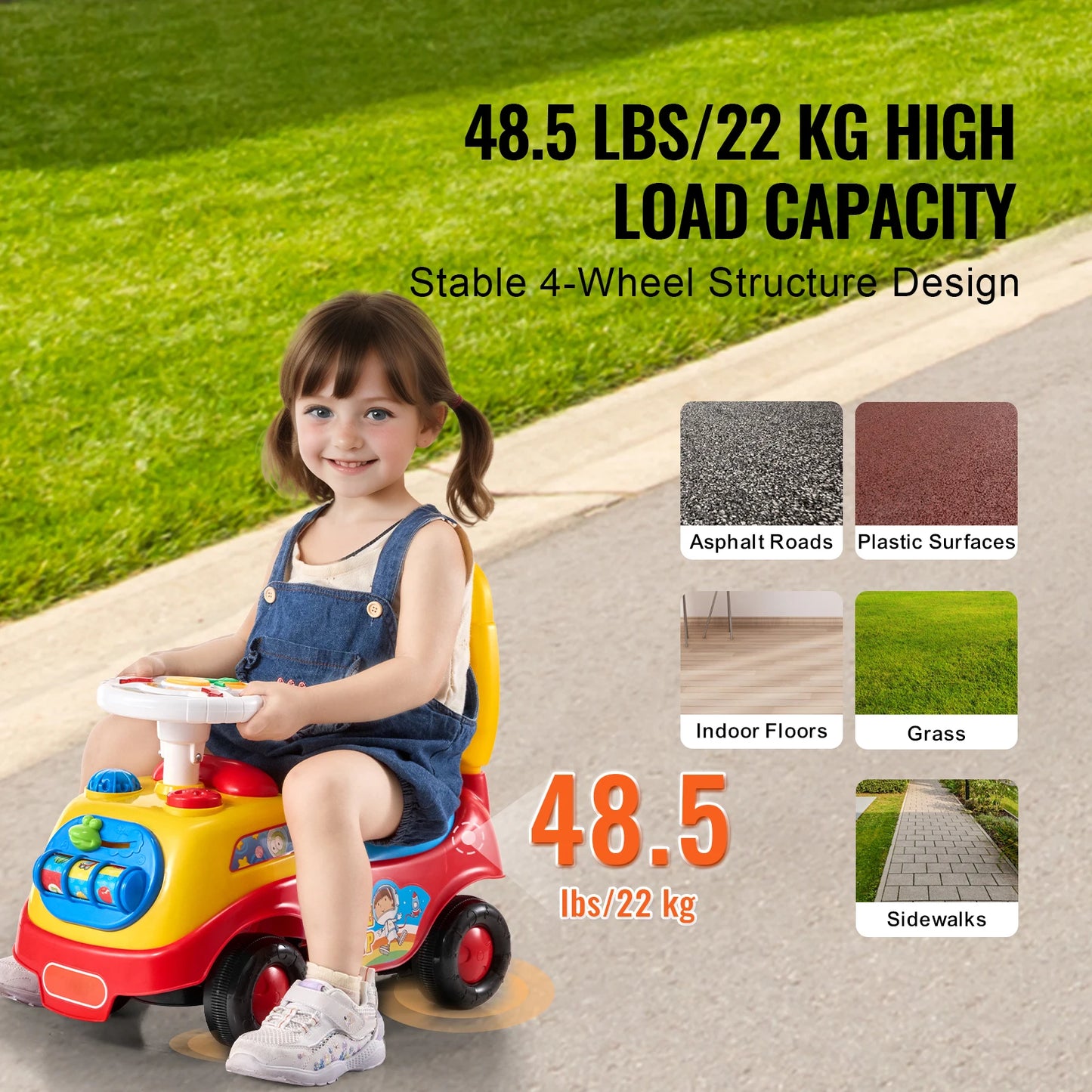 SucceBuy Toddler Ride On Push Car Sit to Stand Kids Ride On Toy Car with Music Steering Wheel Seat Storage for Toddlers