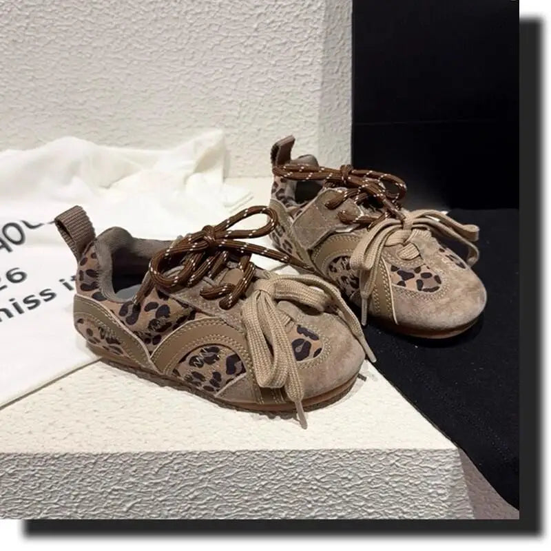 Girl Sneakers Spring Autumn Soft Sole Leopard Print Running Shoes